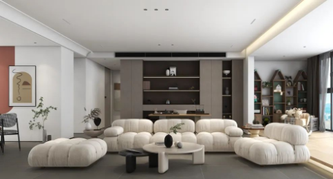 宏陶質(zhì)感磚現(xiàn)代風簡奢客廳效果圖